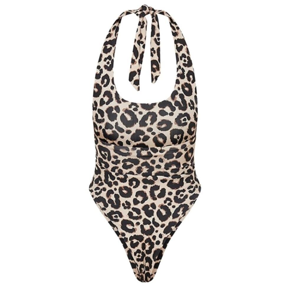 PrettyLittleThing Leopard Print High Leg One Piece Swimsuit Size 2